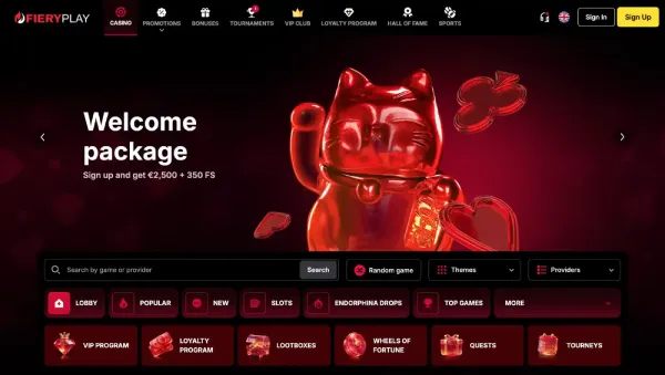 FieryPlay Casino homepage on mobile