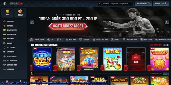 Glorion Casino homepage on mobile