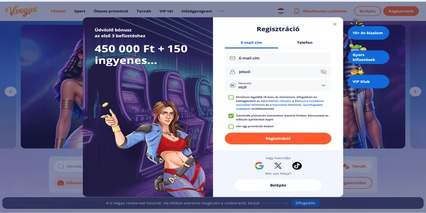 V.Vegas Casino registration on mobile